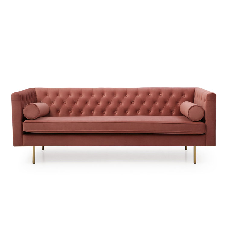 Blush Pink Velvet Chesterfield Sofa with Rolled Arms