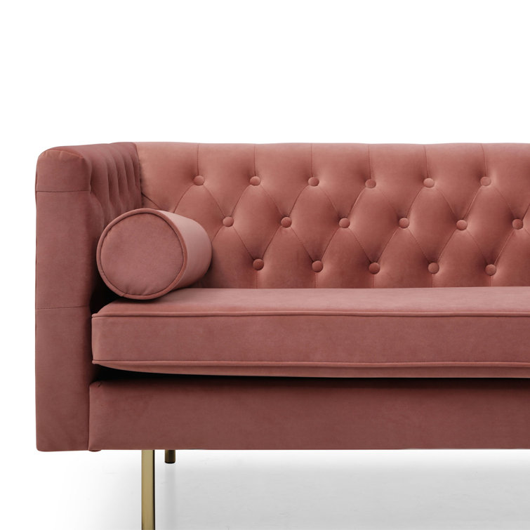 Blush Pink Velvet Chesterfield Sofa with Rolled Arms