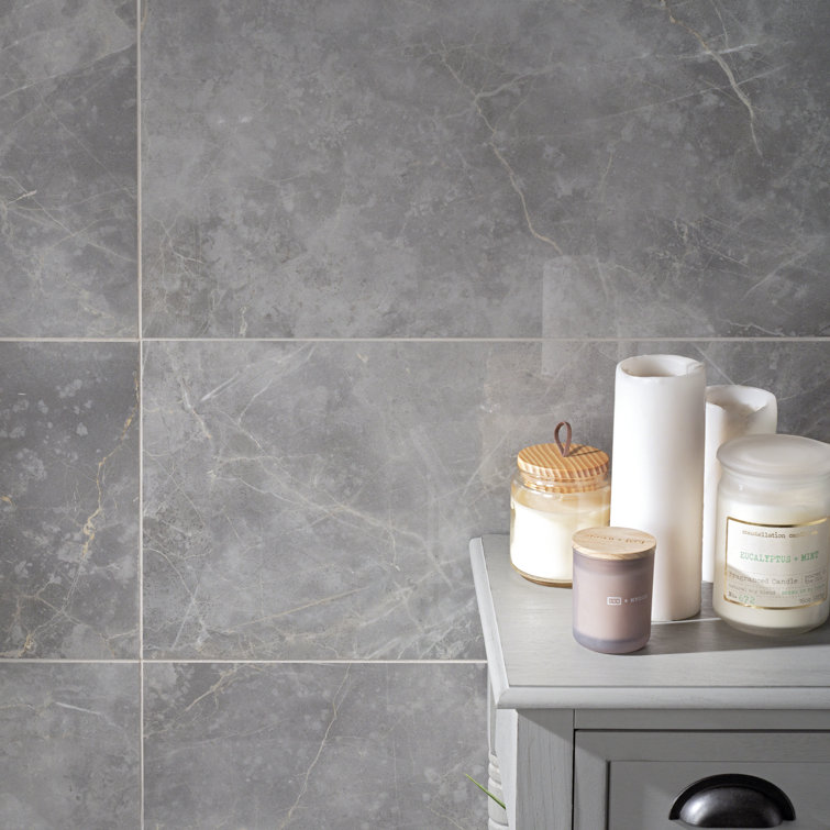 Grace Polished Gray Porcelain Marble Look Large Format Tile