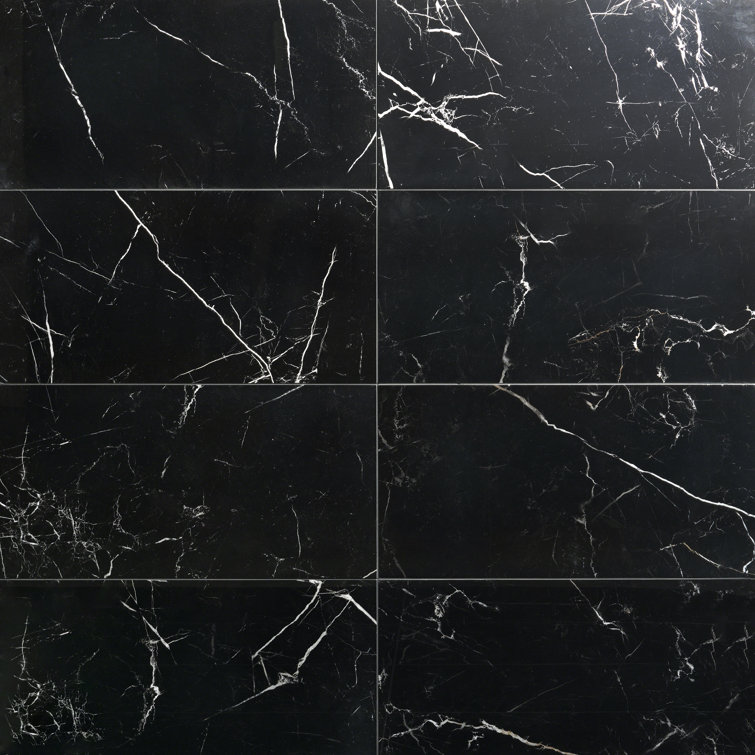 Grace Black Polished Porcelain Marble Look Tile 12" x 24"