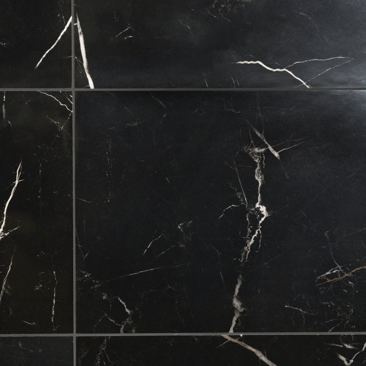 Grace Black Polished Porcelain Marble Look Tile 12" x 24"