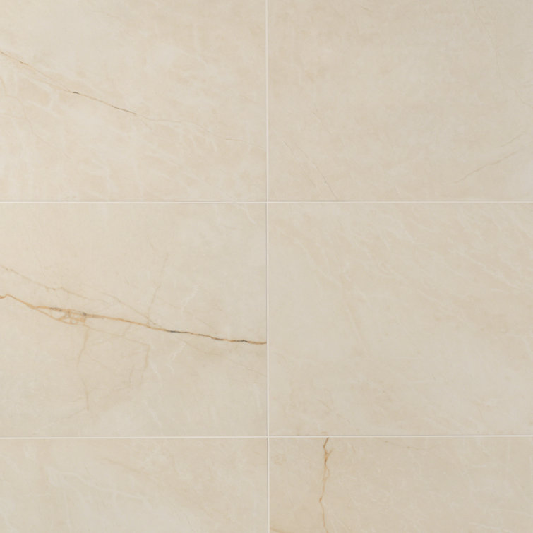 Grace Polished Beige Porcelain Marble Look Rectangular Tile