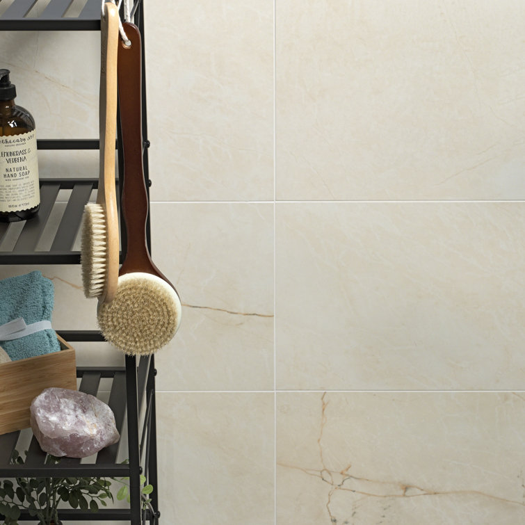 Grace Polished Beige Porcelain Marble Look Rectangular Tile