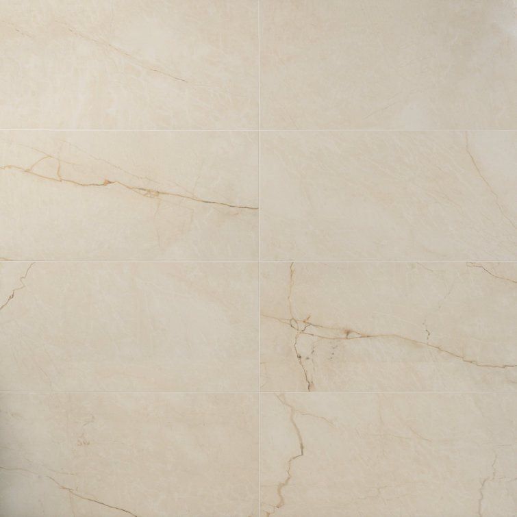 Grace Polished Beige Porcelain Marble Look Rectangular Tile