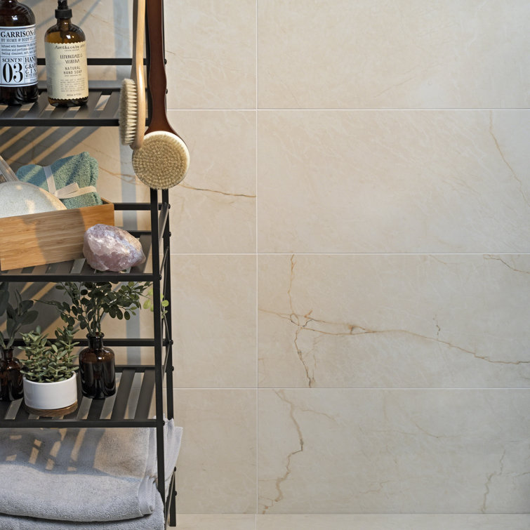 Grace Polished Beige Porcelain Marble Look Rectangular Tile