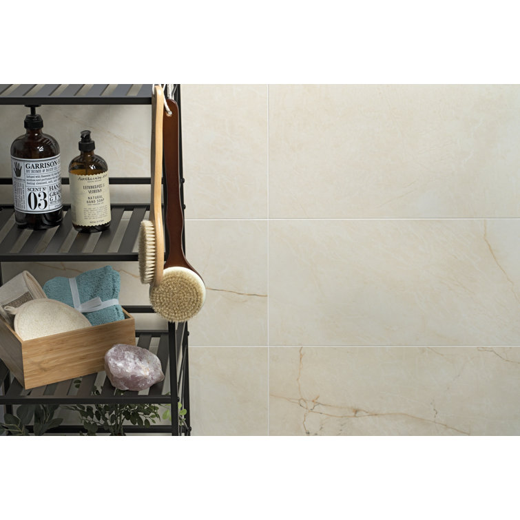 Grace Polished Beige Porcelain Marble Look Rectangular Tile