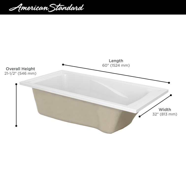 American Standard White Acrylic Drop-In Deep Soak Bathtub