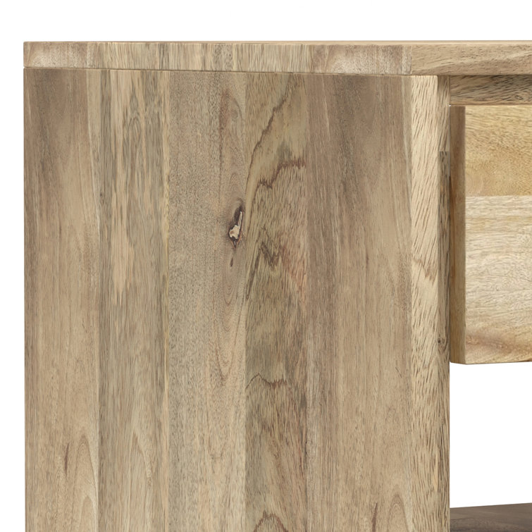 Natural Mango Wood and Metal End Table with Storage