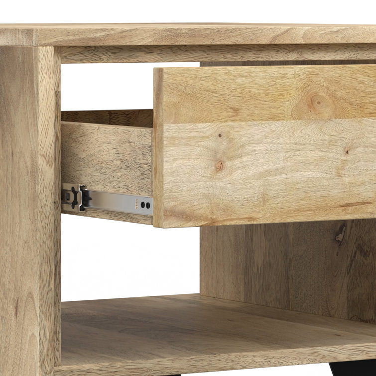 Natural Mango Wood and Metal End Table with Storage