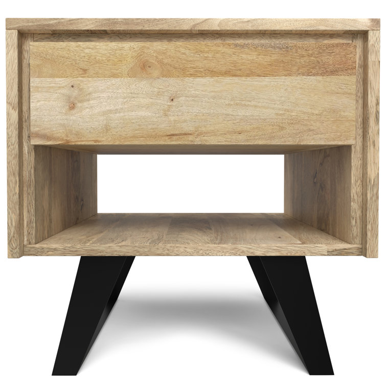 Natural Mango Wood and Metal End Table with Storage