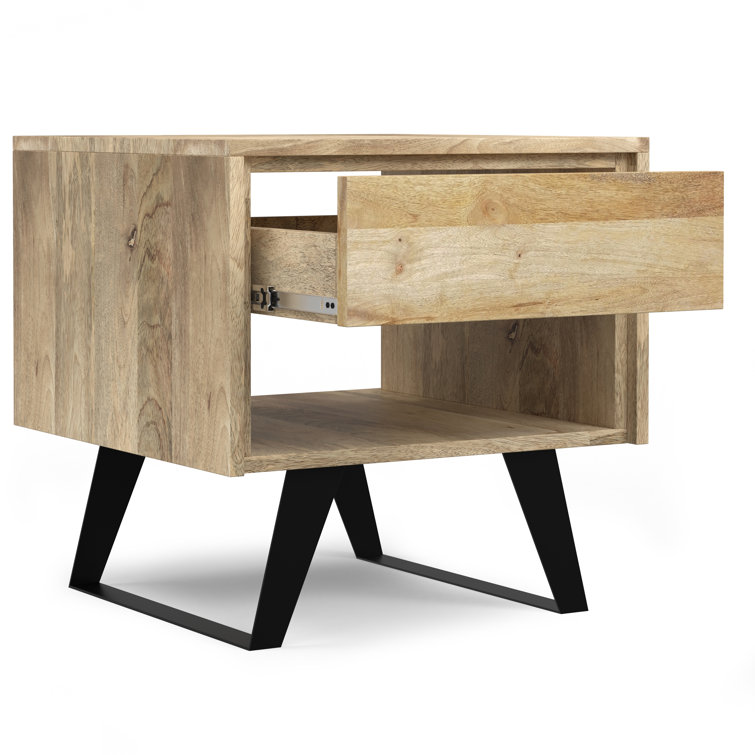 Natural Mango Wood and Metal End Table with Storage