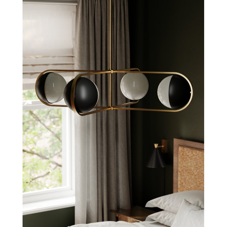 Willard Patina Brass and Opal Glass 4-Light Chandelier