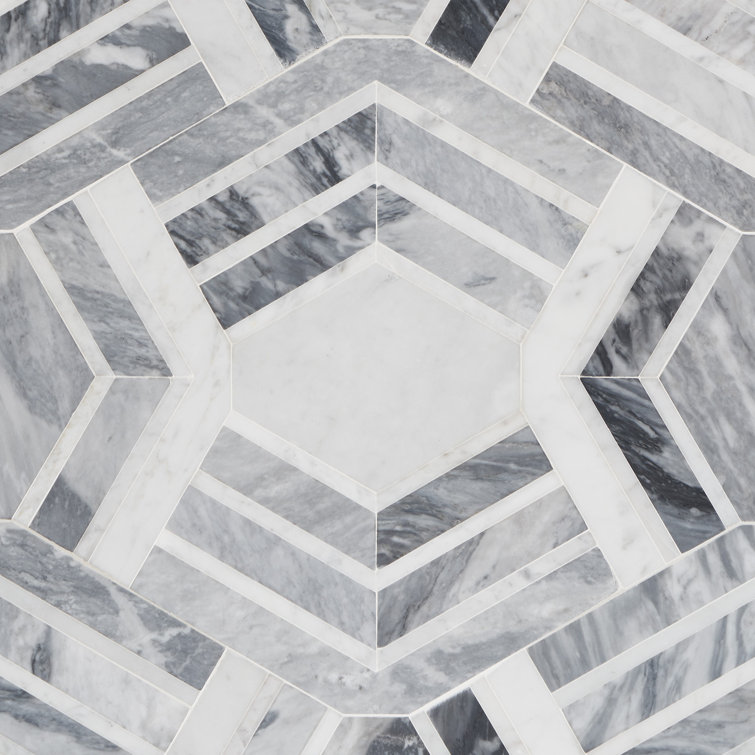 Gray and White Polished Marble Mosaic Wall Tile Sheet