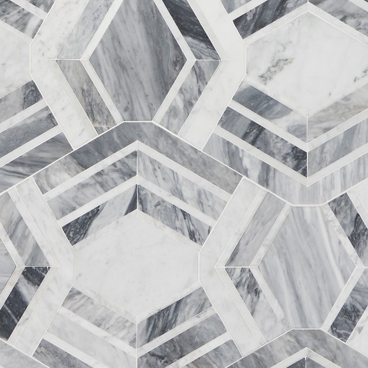 Gray and White Polished Marble Mosaic Wall Tile Sheet