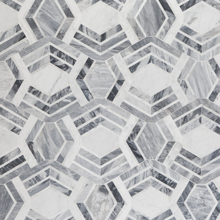 Gray and White Polished Marble Mosaic Wall Tile Sheet