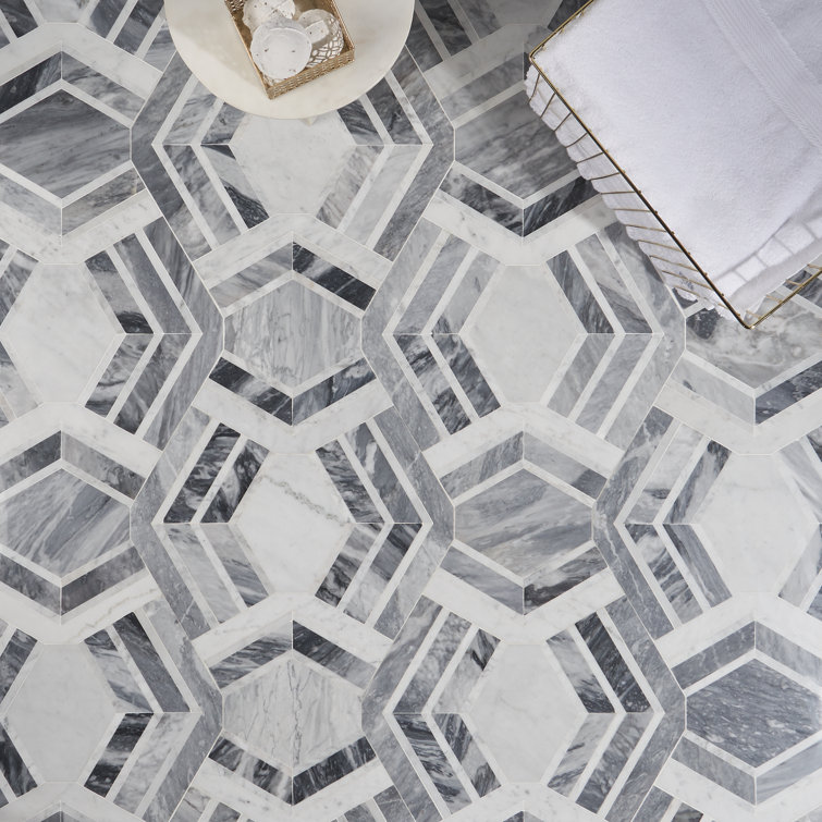 Gray and White Polished Marble Mosaic Wall Tile Sheet