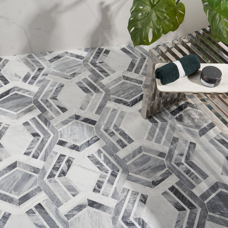 Gray and White Polished Marble Mosaic Wall Tile Sheet