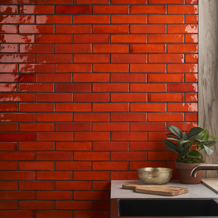Orion 2" x 8" Glossy Orange Ceramic Subway Tile