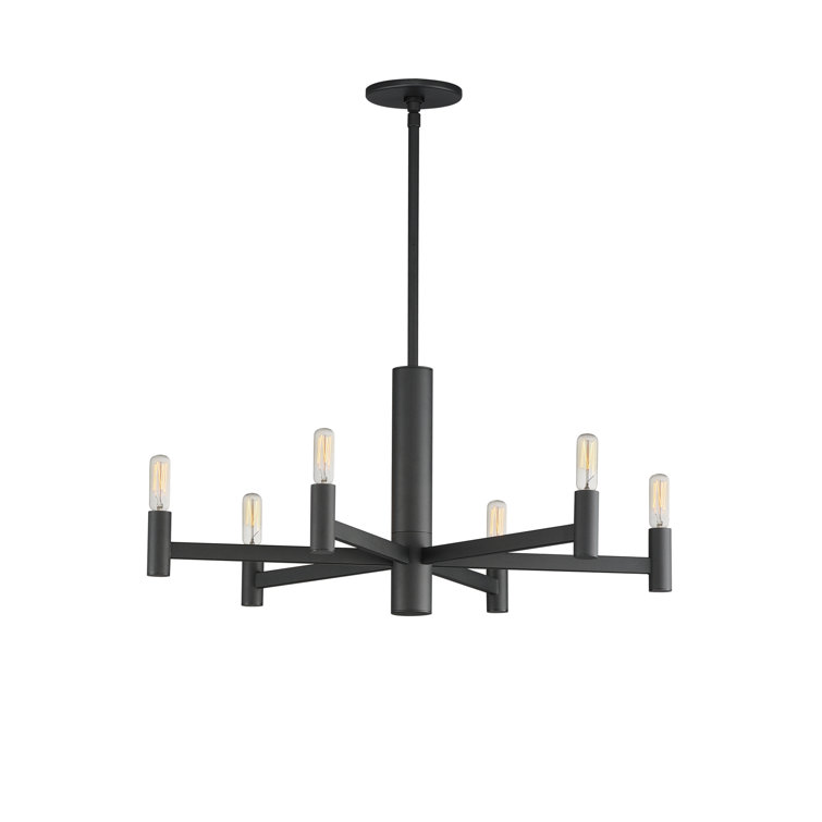 Black Aluminum Steel 6-Light Candle Style Chandelier