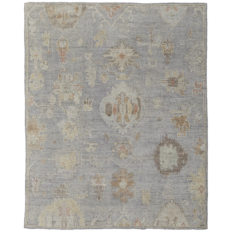 Hand-Knotted Blue Wool Floral Rectangular Area Rug