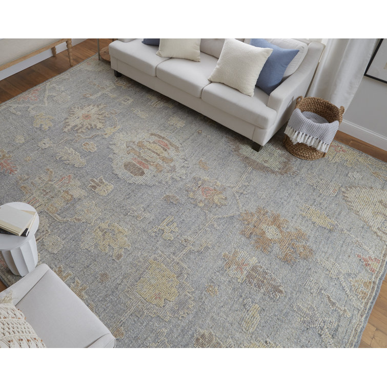 Hand-Knotted Blue Wool Floral Rectangular Area Rug