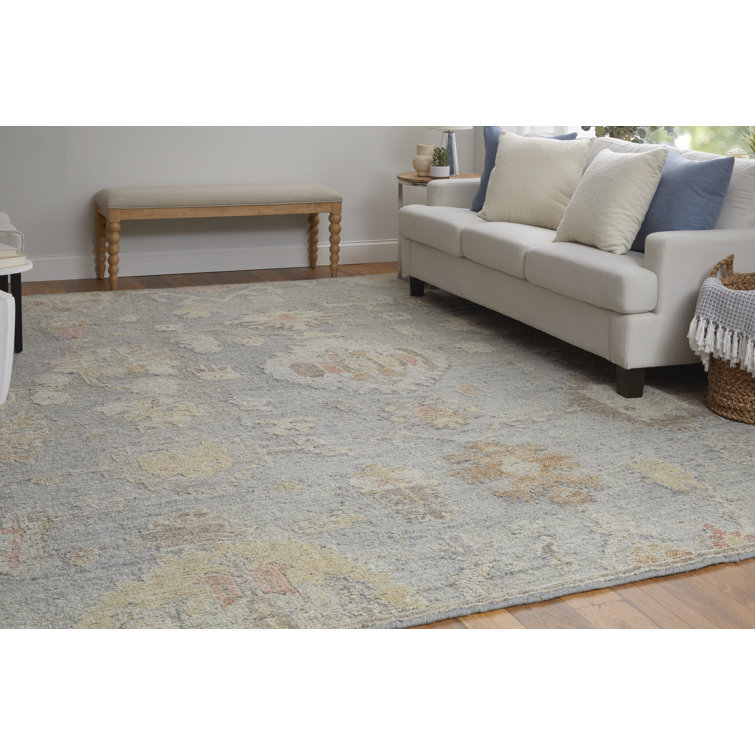 Hand-Knotted Blue Wool Floral Rectangular Area Rug