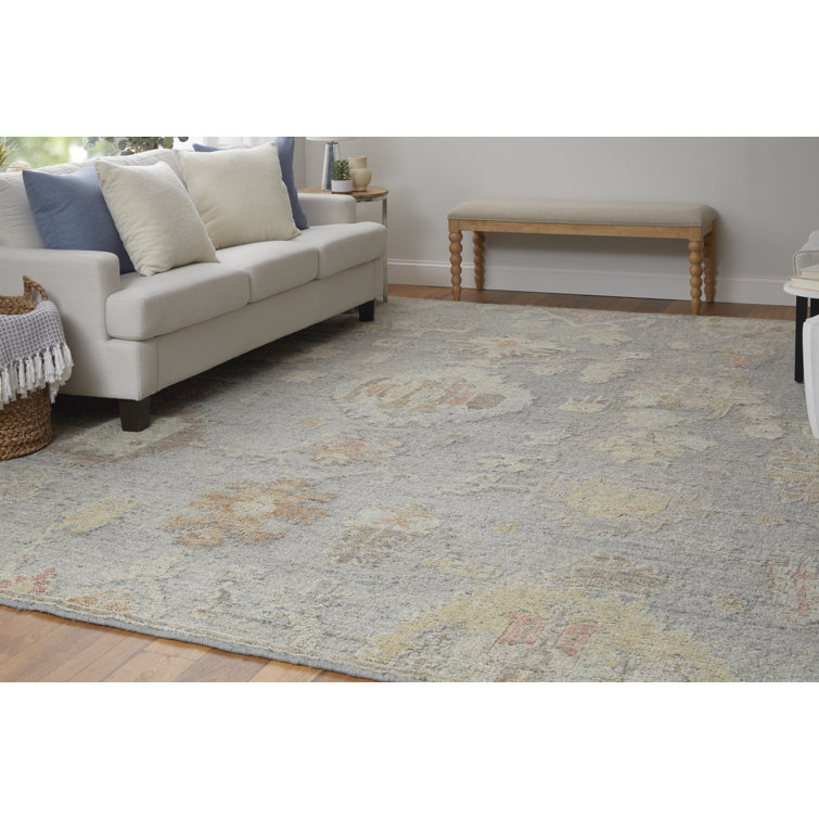 Hand-Knotted Blue Wool Floral Rectangular Area Rug