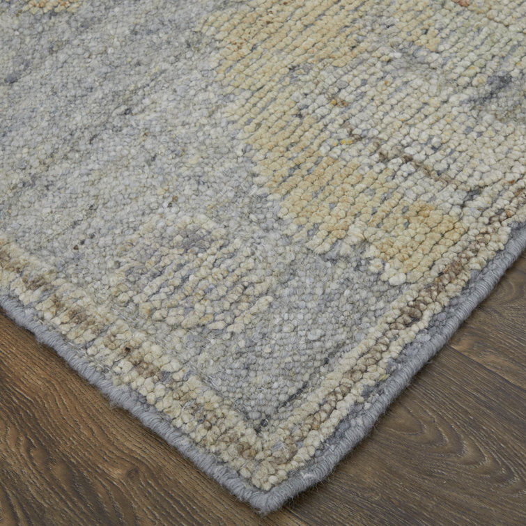 Hand-Knotted Blue Wool Floral Rectangular Area Rug
