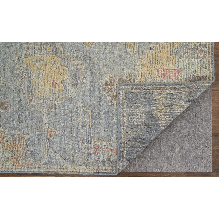 Hand-Knotted Blue Wool Floral Rectangular Area Rug
