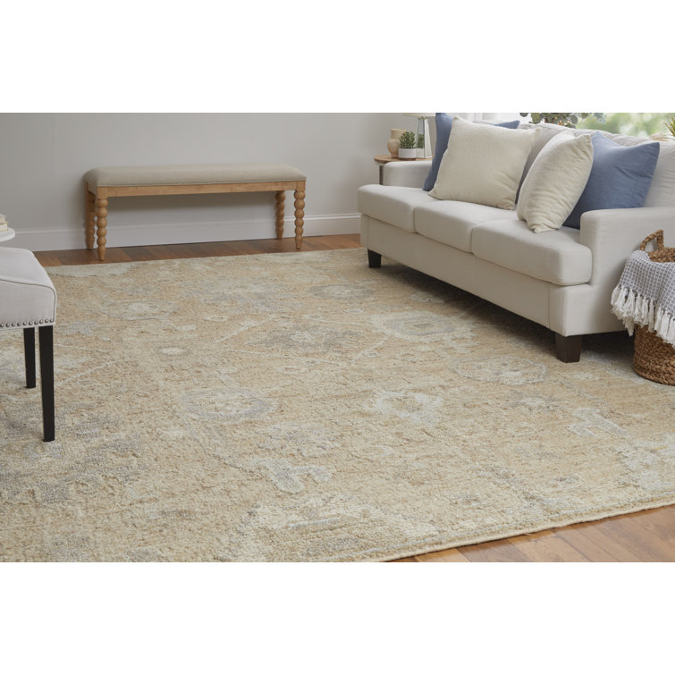 Grafton Square Gray and Beige Wool Floral Area Rug