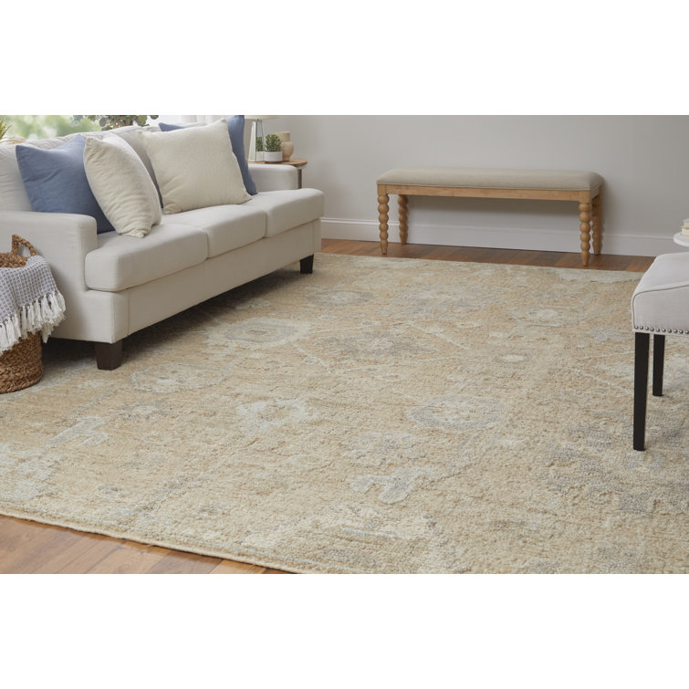 Grafton Square Gray and Beige Wool Floral Area Rug