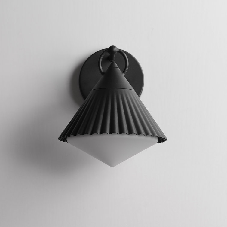 Odette Black Aluminum Dimmable Wall Sconce with White Glass