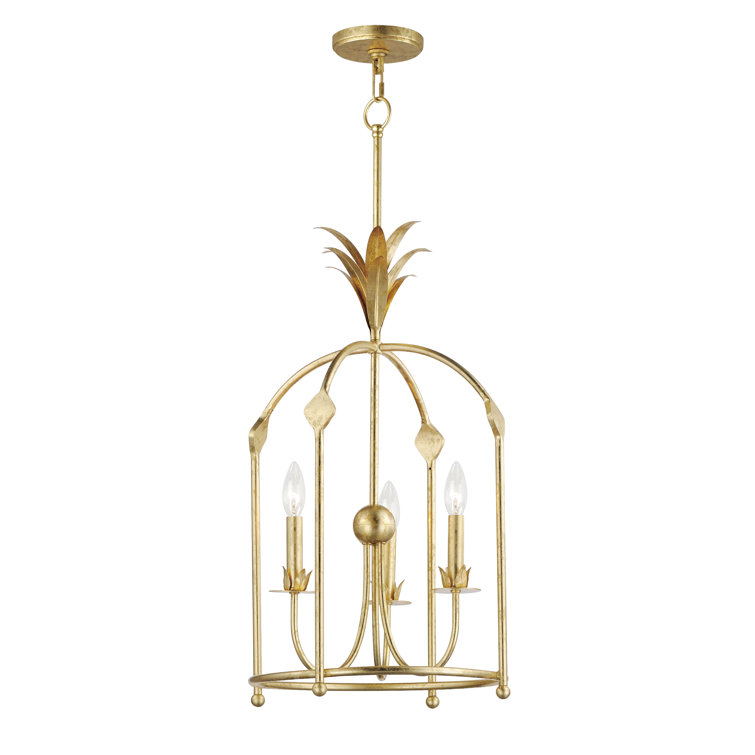 Gold Leaf 3-Light Birdcage Chandelier with Candle Bulbs