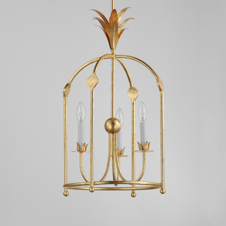 Gold Leaf 3-Light Birdcage Chandelier with Candle Bulbs