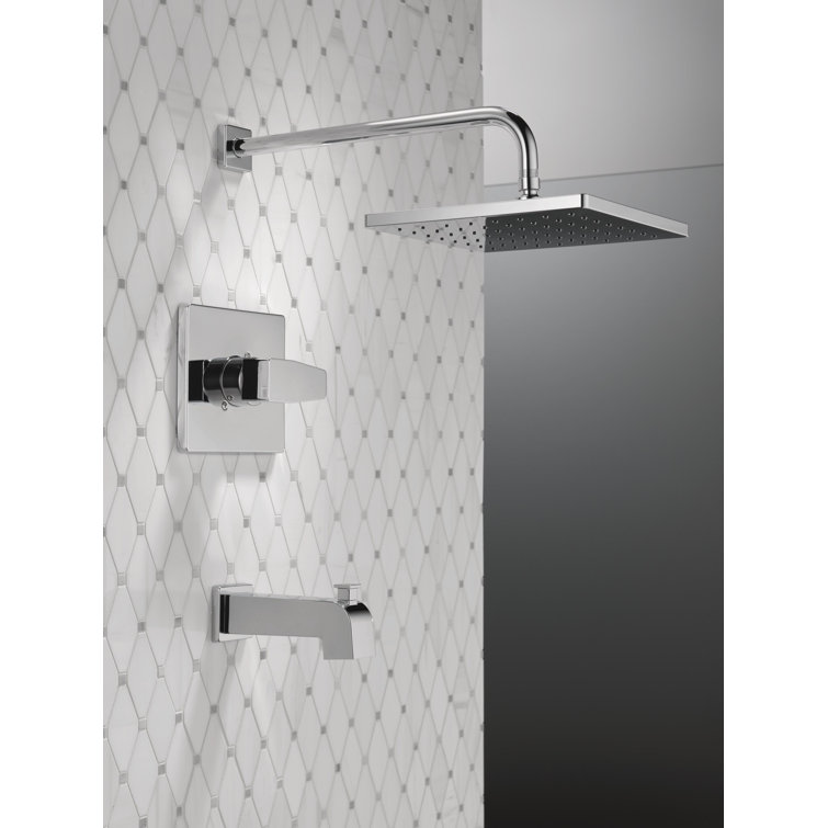 Chrome Square Multi-Head Rain Shower and Tub Faucet Set
