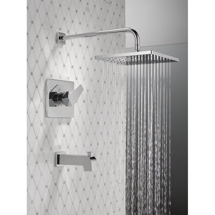 Chrome Square Multi-Head Rain Shower and Tub Faucet Set