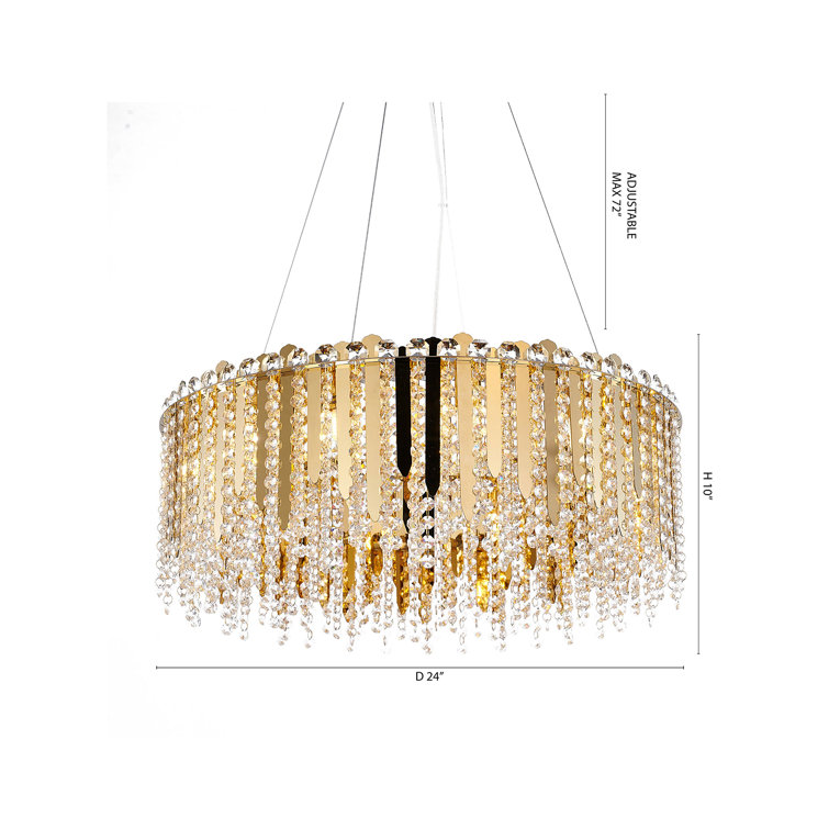 Eranda Gold Stainless Steel 24" Drum Chandelier with Crystal Beads