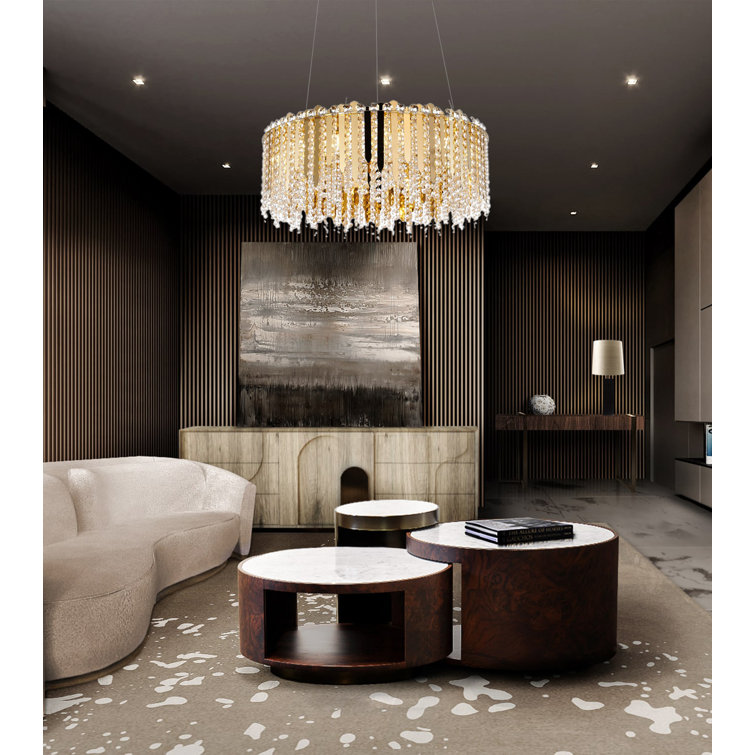 Eranda Gold Stainless Steel 24" Drum Chandelier with Crystal Beads