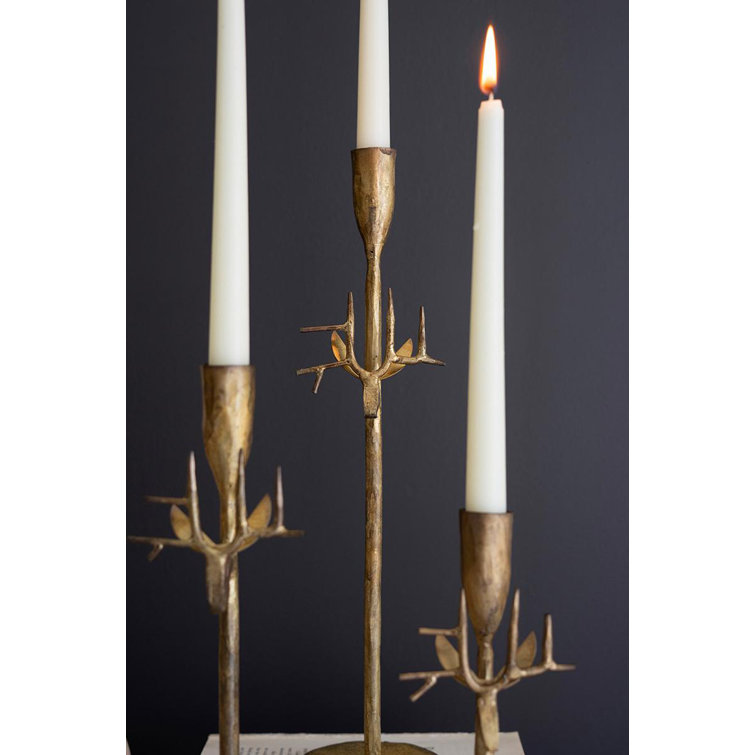 Antique Gold Deer Antler Taper Candle Holders Set