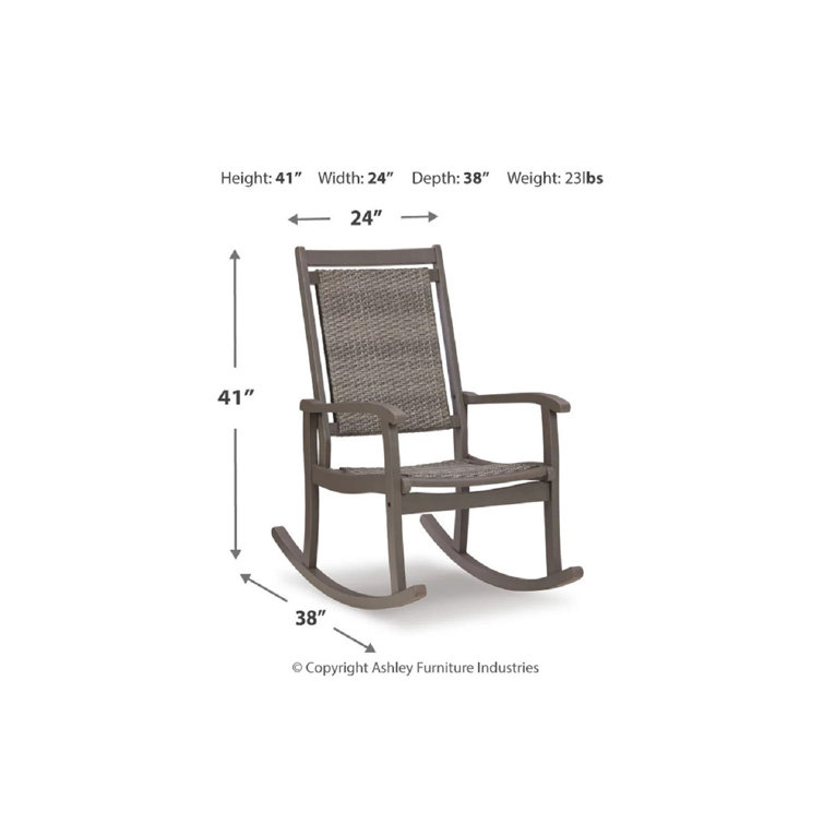 Transitional Gray Eucalyptus Wood Rocking Chair with Resin Wicker Seat