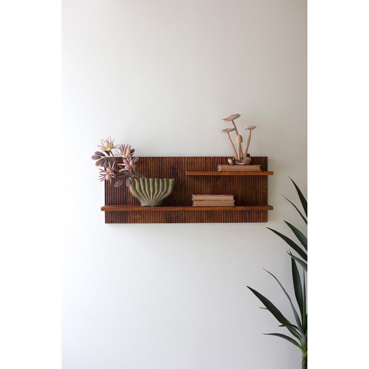 Leonna Natural Wood Grain 2-Shelf Wall Mounted Accent Shelf