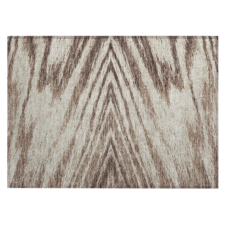 Brown and Beige Synthetic Rectangular Washable Rug