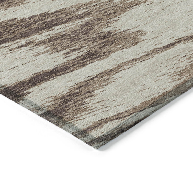 Brown and Beige Synthetic Rectangular Washable Rug