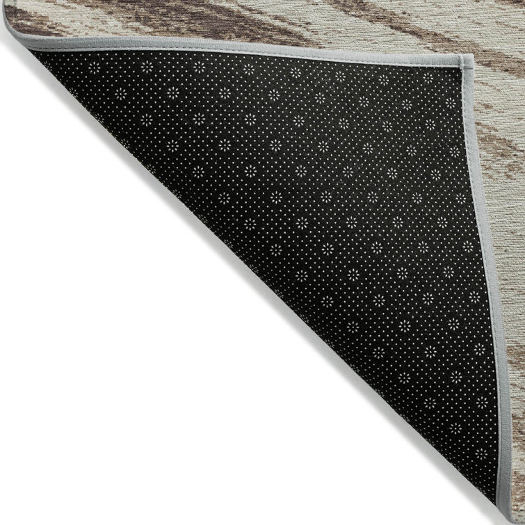 Brown and Beige Synthetic Rectangular Washable Rug
