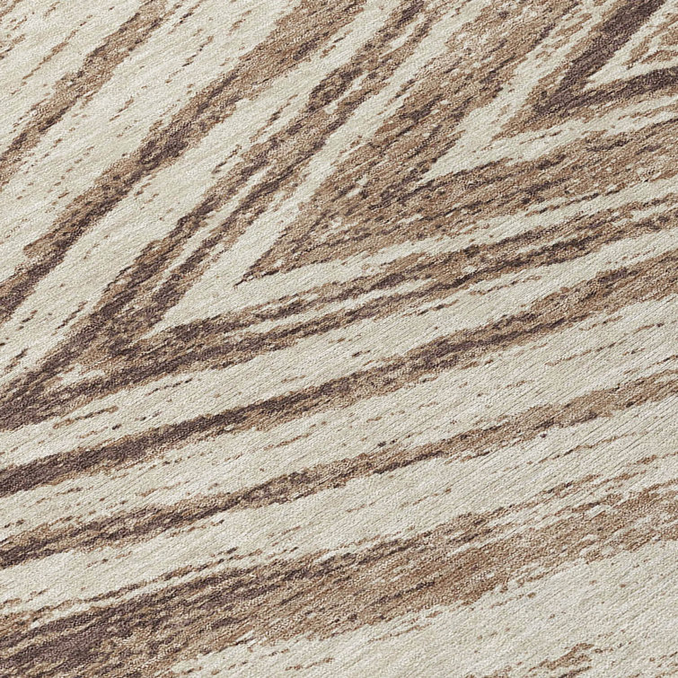 Brown and Beige Synthetic Rectangular Washable Rug