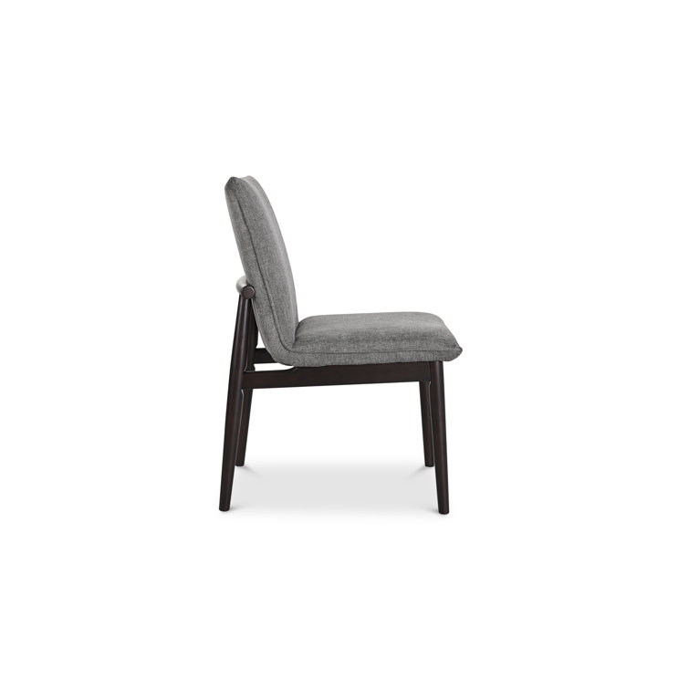 Gray Upholstered Dining Chairs with Dark Brown Wood Legs, Set of 2