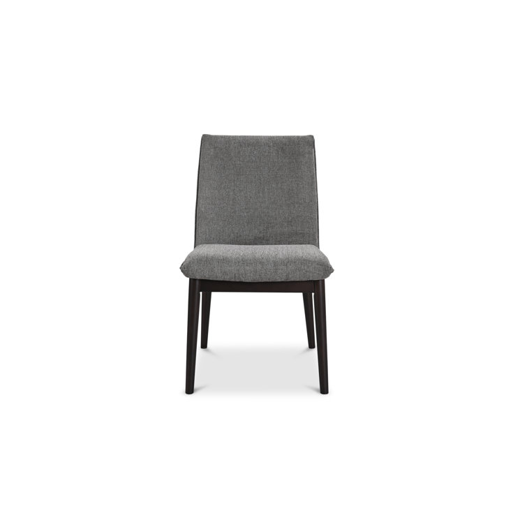 Gray Upholstered Dining Chairs with Dark Brown Wood Legs, Set of 2