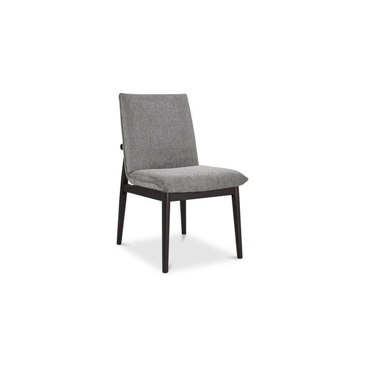Gray Upholstered Dining Chairs with Dark Brown Wood Legs, Set of 2
