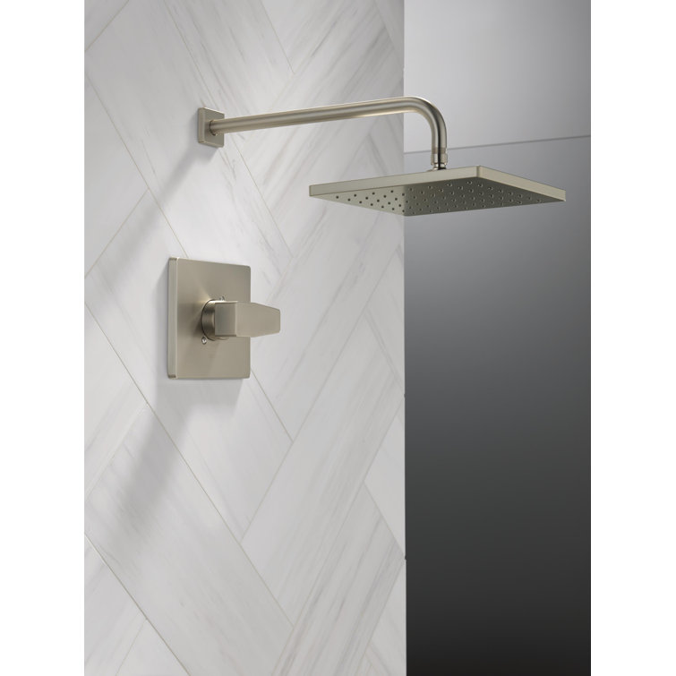 Spotshield Brushed Nickel Square Rainfall Shower Head Set