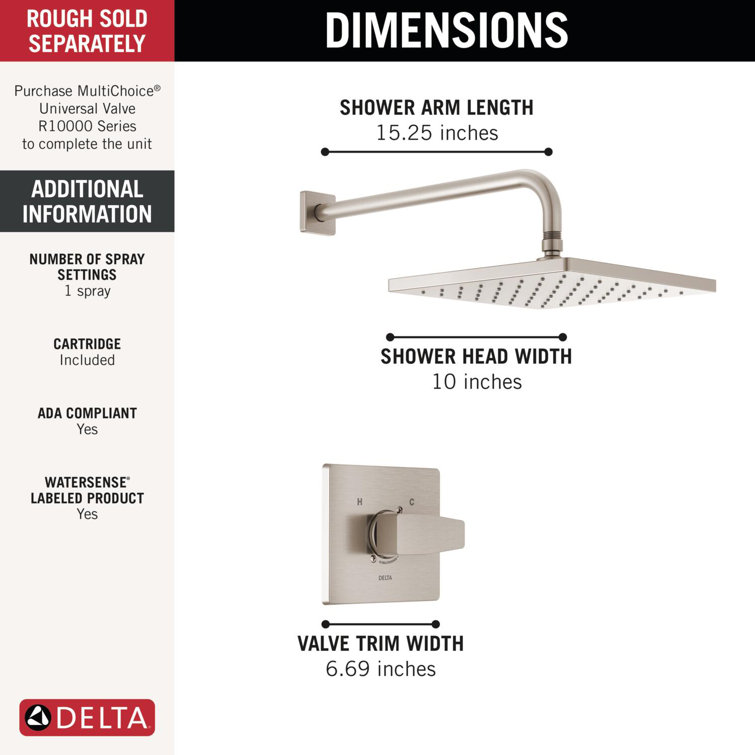 Spotshield Brushed Nickel Square Rainfall Shower Head Set